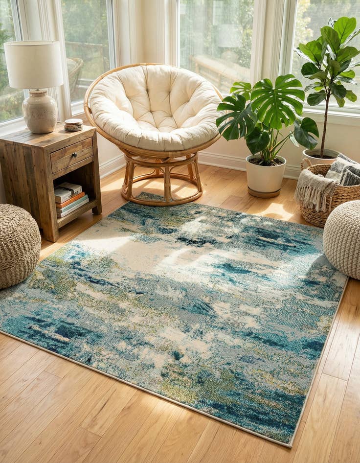 Detail image of 5' x 5'  Washable Spectrum Square Rug