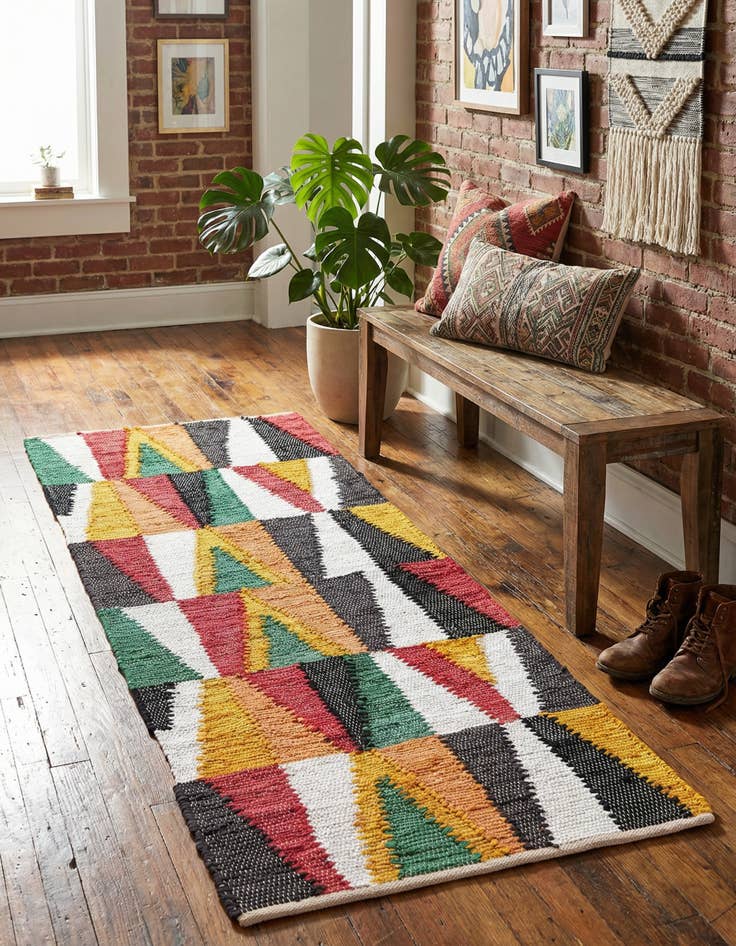 Detail image of  2' x 6' 1  Hand Braided Chindi Cotton Runner Rug