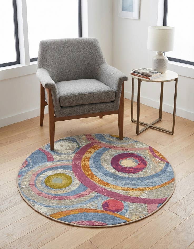 Detail image of 3' x 3' Easy-Clean Modern Indoor / Outdoor Round Rug