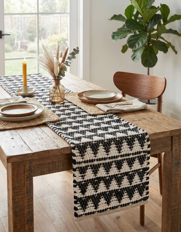 Detail image of 1' 2 x 4' 1  Hand Woven Chindi Jute Table Runner Rug