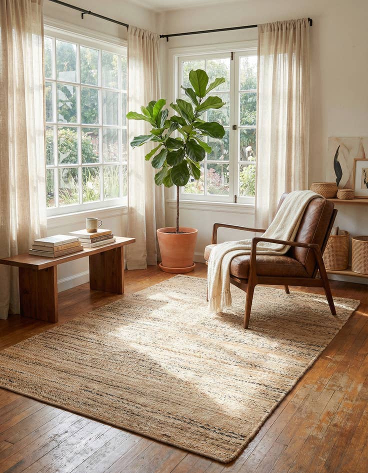 Detail image of 4' 1 x 6' 1 Hand Woven Palm Beach Jute Rug