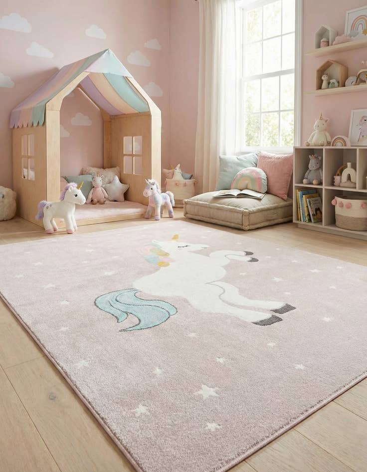 Detail image of 7' 10 x 10' Unicorn Whimsy Kids Rug