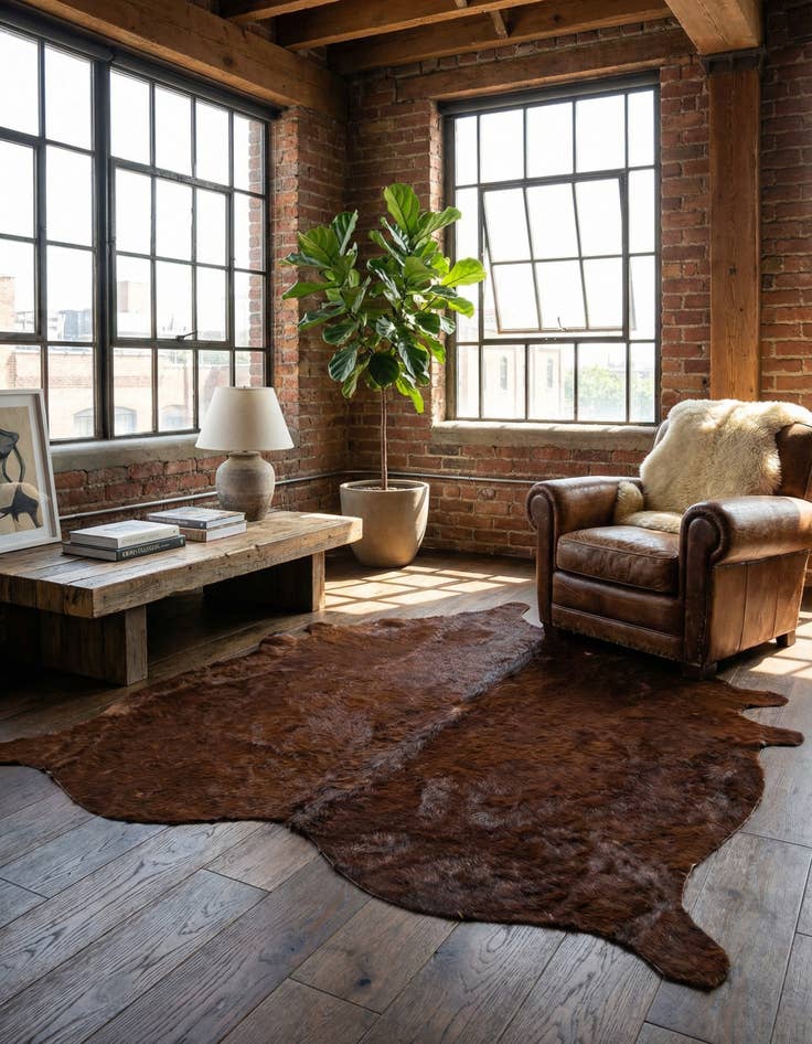 Detail image of 5' 4 x 5' 4 Cowhide Leather Square Rug