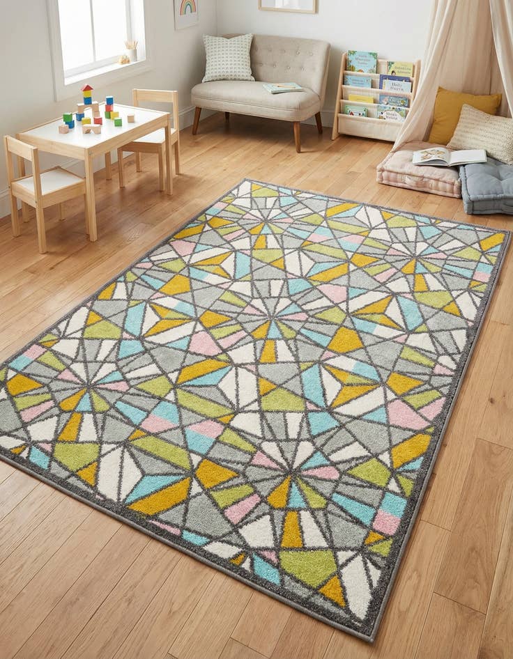 Detail image of 4' 1 x 6' 1 Stained Glass Whimsy Kids Rug