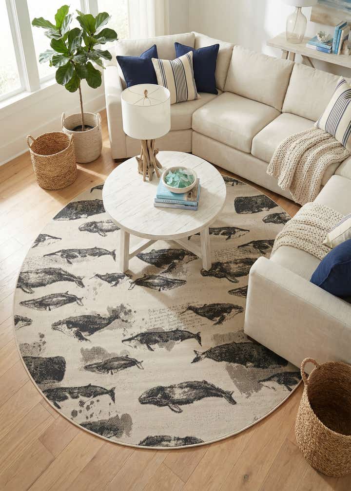 7' 10 x 7' 10 Easy-Clean Coastal Indoor / Outdoor Round Rug