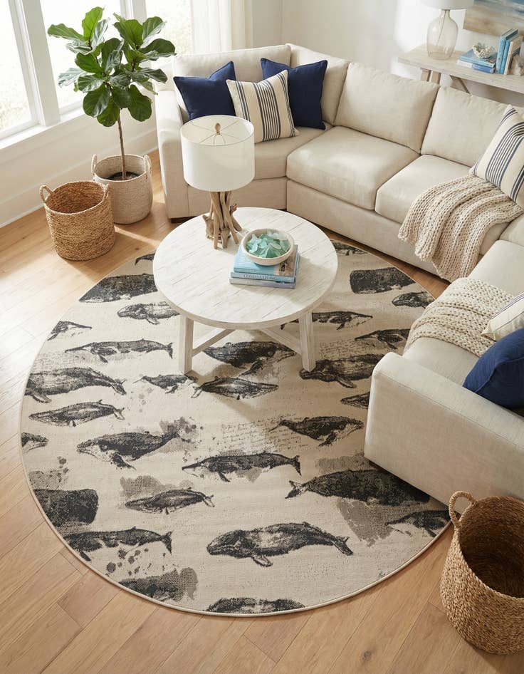 Detail image of 7' 10 x 7' 10 Washable Coastal Indoor / Outdoor Round Rug