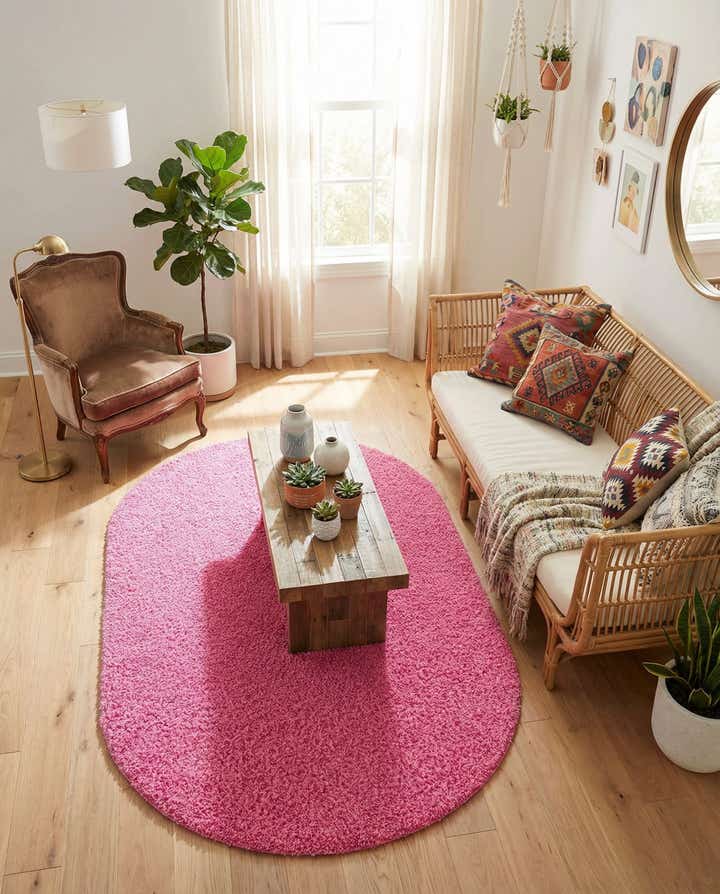 5' 3 x 8' Solid Shag Oval Rug