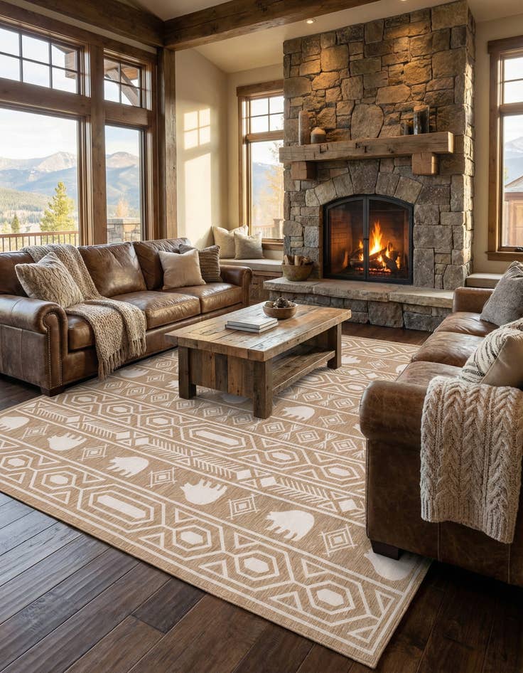 Detail image of 13' x 13' Washable Southwestern Indoor / Outdoor Square Rug