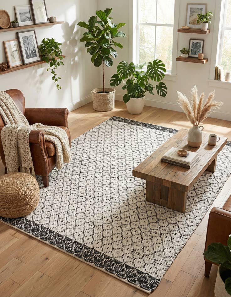 Detail image of 8' x 10' Hand Woven Chindi Trellis Rug