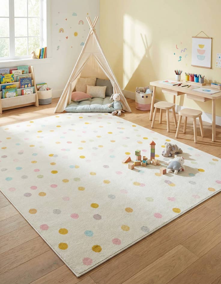 Detail image of 7' 10 x 10' Polka Dot Whimsy Kids Rug