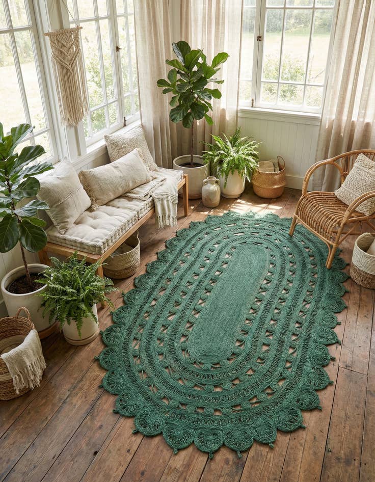 Detail image of 5' 1 x 8'  Hand Braided Jute Oval Rug