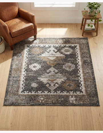 Charcoal Gray Eco Southwestern Square Rug