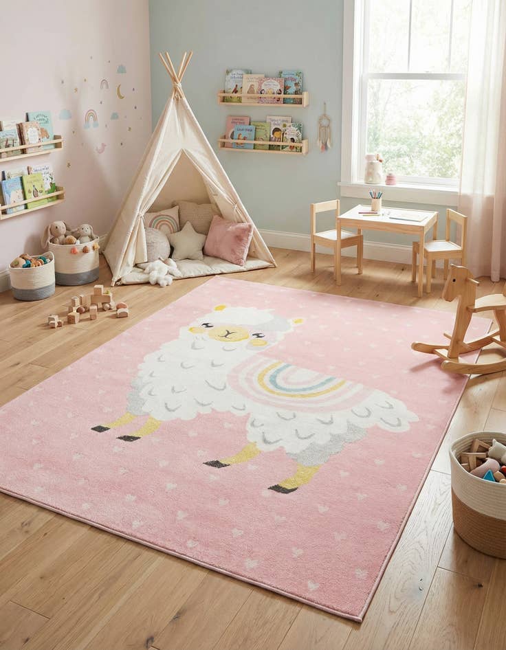 Detail image of 7' 10 x 10' Llama Whimsy Kids Rug