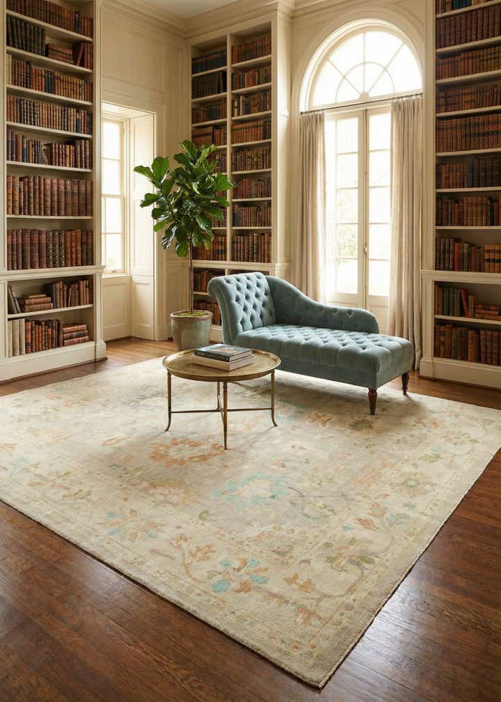12' 3 x 14' 4 Hand Knotted Oushak Wool Rug
