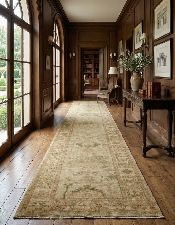 Detail image of 2' 10 x 14' 6 Hand Knotted Oushak Wool Runner Rug