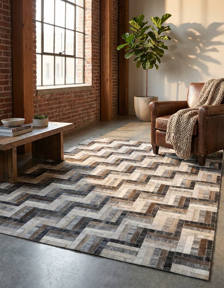 Detail image of 5' 3 x 7' 5 Cowhide - Patchwork Rug
