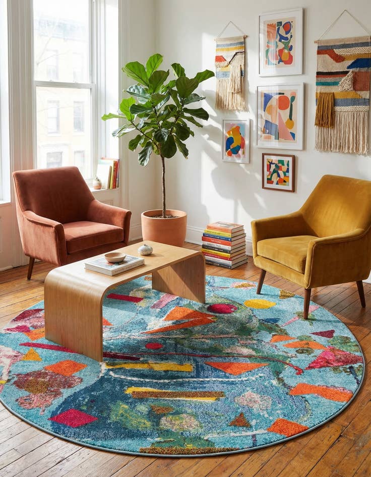 Detail image of 7' x 7'  Washable Vivid Round Rug