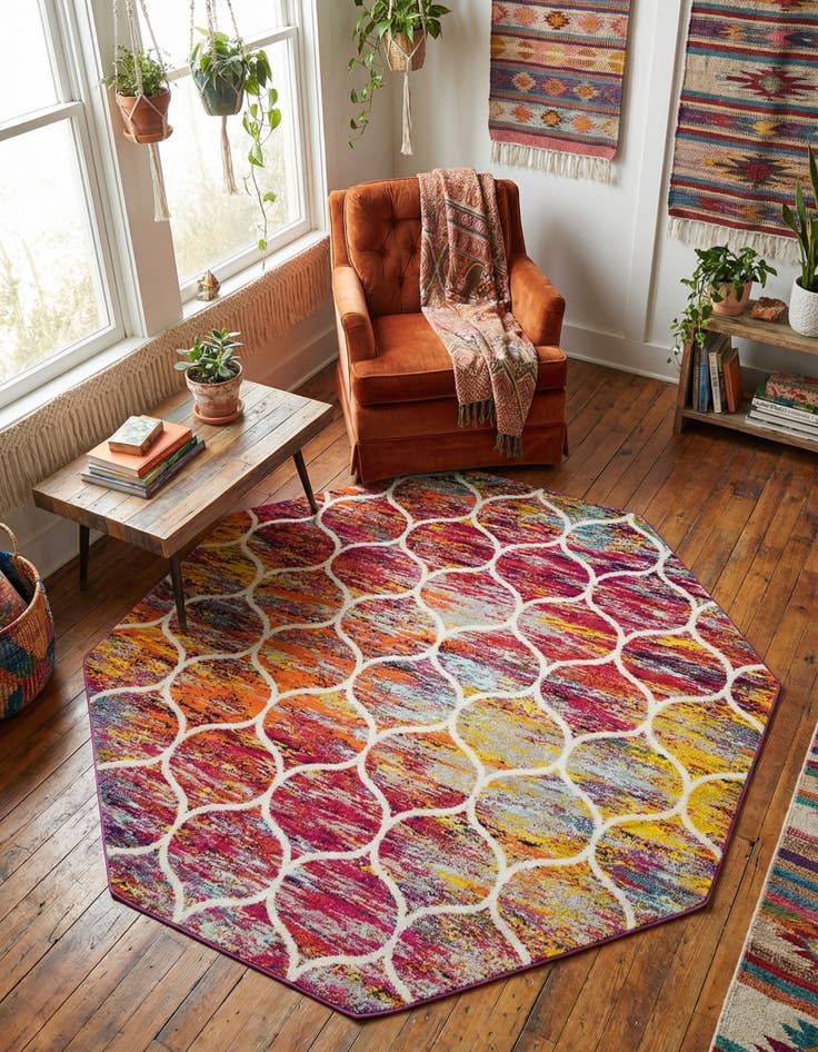 Detail image of 5' 3 x 5' 3 Trellis Frieze Octagon Rug