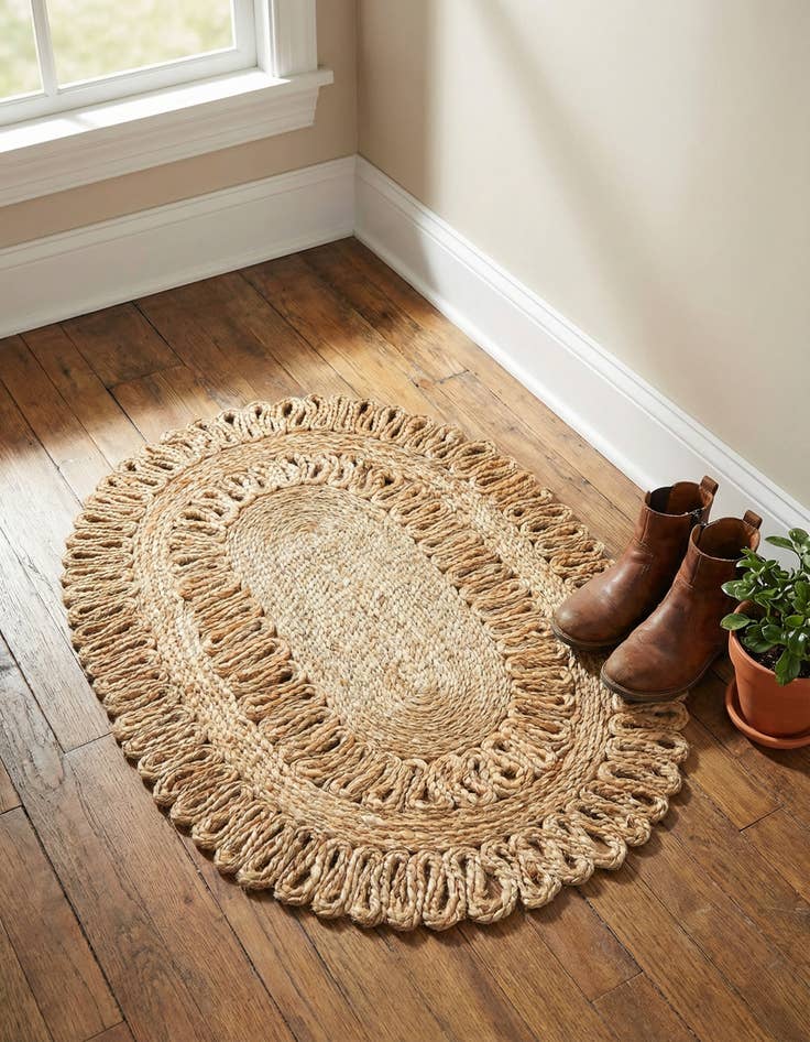 Detail image of 2' x 3' 1 Handmade Braided Jute Oval Rug
