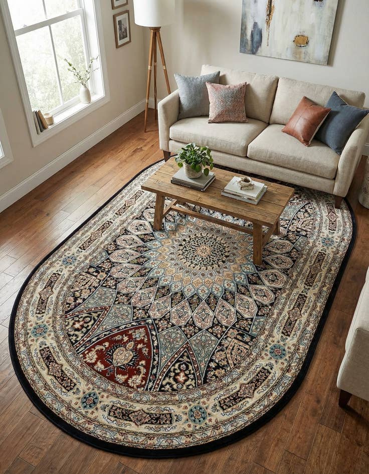 Detail image of 5' 3 x 8' Nain Design Oval Rug