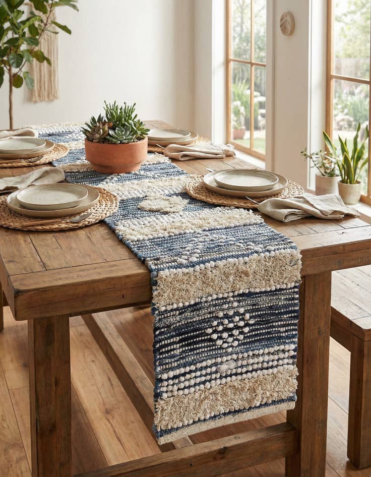 Detail image of 1' 2 x 5' 1 Hand Woven Cotton Chindi Table Runner Rug