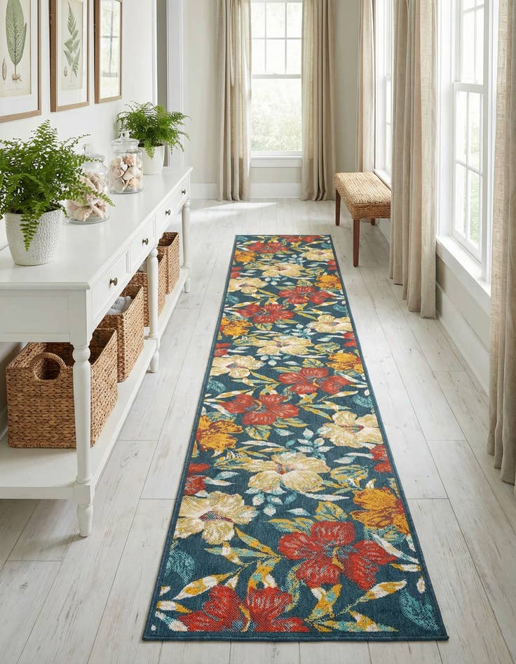 Detail image of  2' 7 x 16'  Washable Coastal Indoor / Outdoor Runner Rug