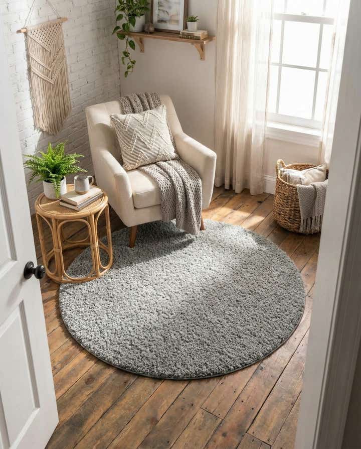 5' x 5' Soft Solid Shag Round Rug