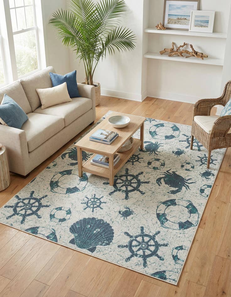 Detail image of 7' 10 x 10' Easy-Clean Coastal Indoor / Outdoor Rug