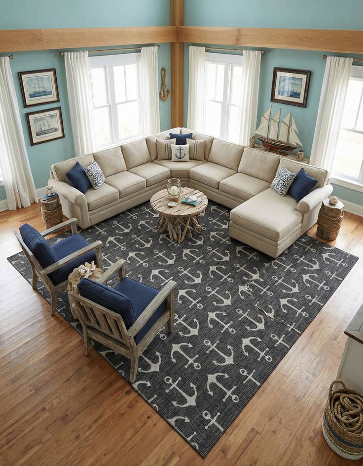 Detail image of 13' x 13'  Washable Coastal Indoor / Outdoor Square Rug
