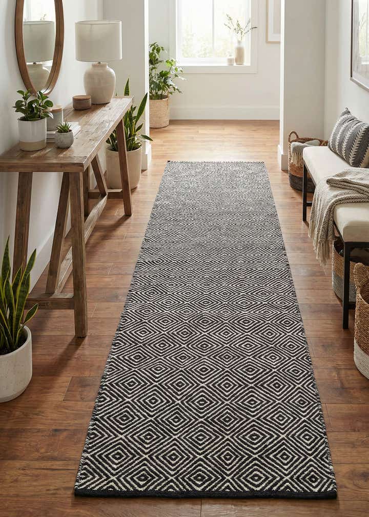 2' x 8' Hand Woven Geo Trellis Flatweave Runner Rug