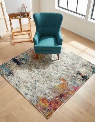 Beige Washable Theia Square Rug