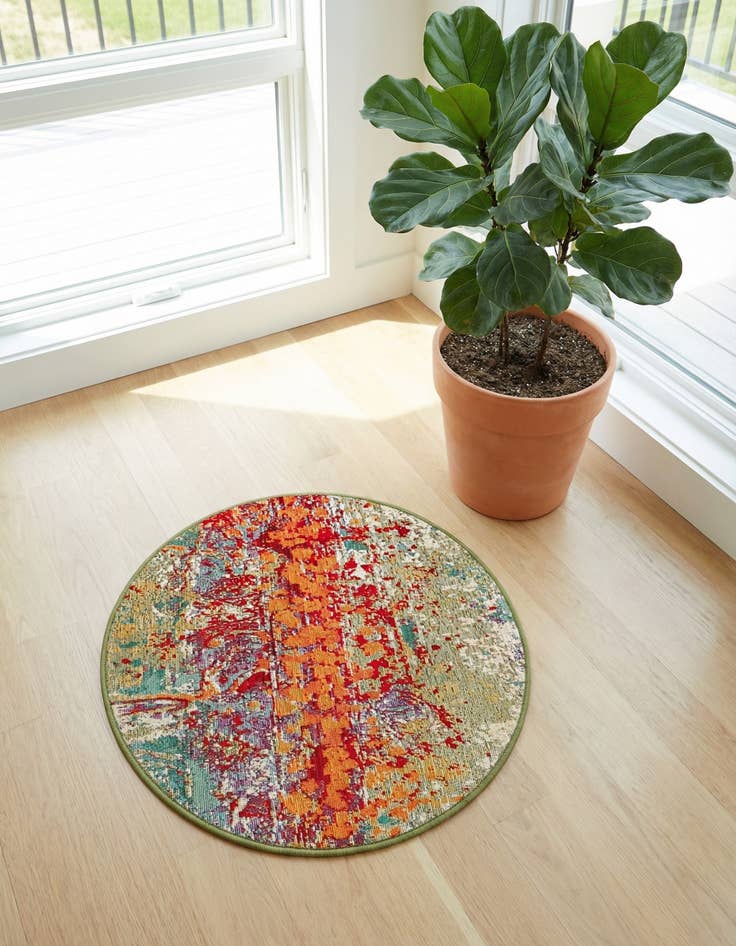 Detail image of 2' 7 x 2' 7 Easy-Clean Modern Indoor / Outdoor Round Rug