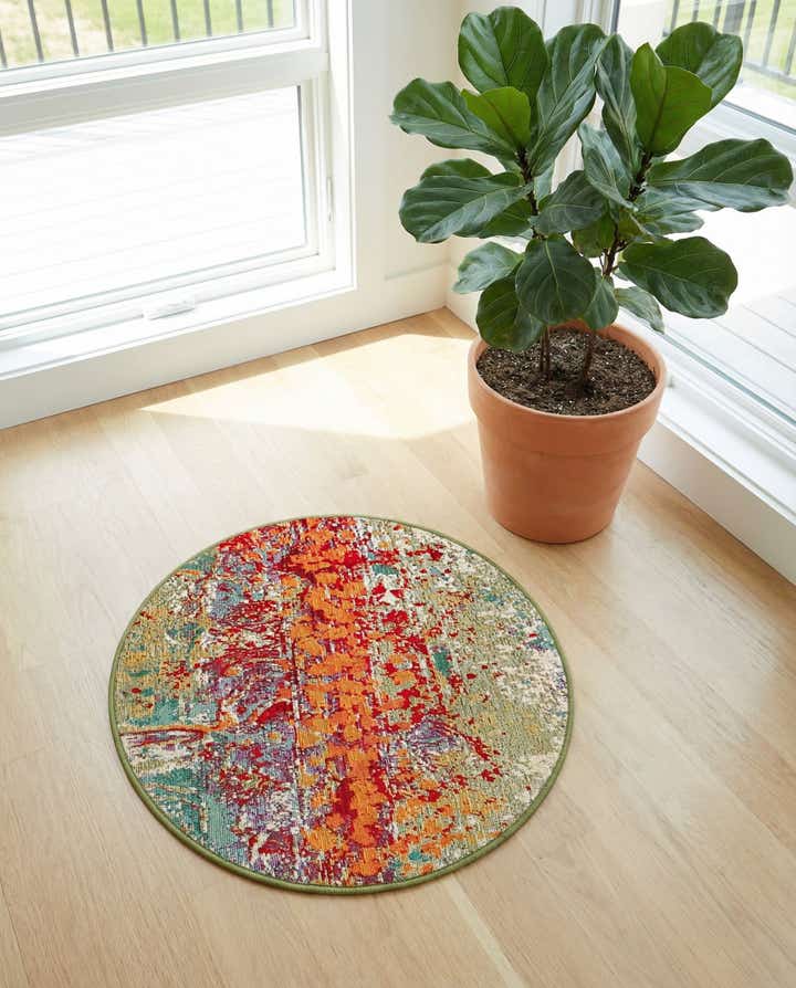 2' 7 x 2' 7 Easy-Clean Modern Indoor / Outdoor Round Rug