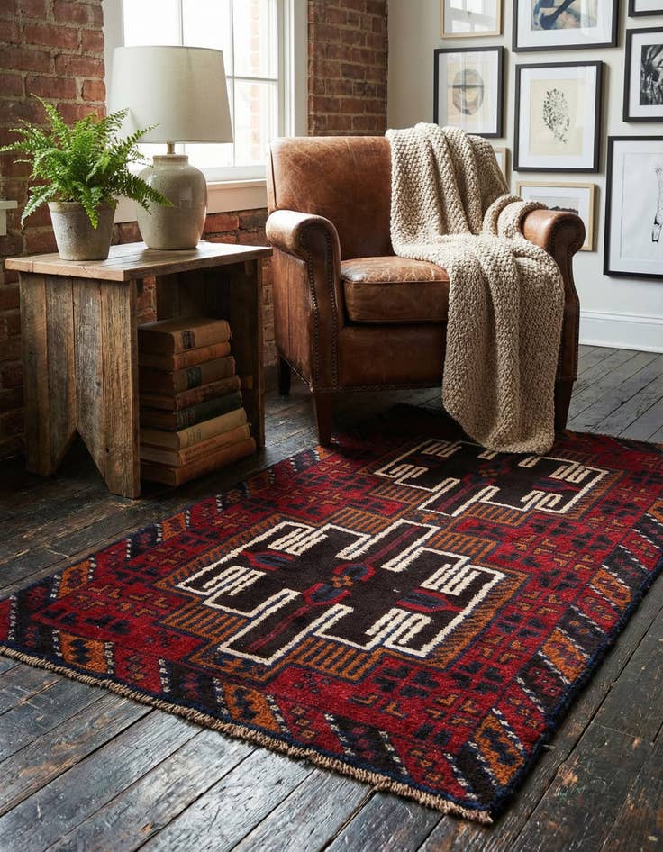 Detail image of 2' 10 x 4' 9 Hand Knotted Balouch Persian Wool Rug