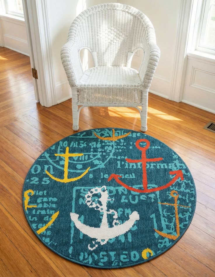 Detail image of 3' x 3' Easy-Clean Coastal Indoor / Outdoor Round Rug