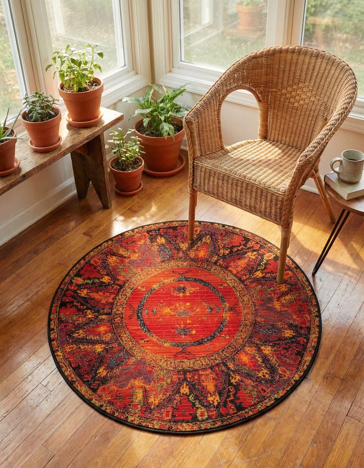 Detail image of 3' x 3' Easy-Clean Tribal Indoor / Outdoor Round Rug