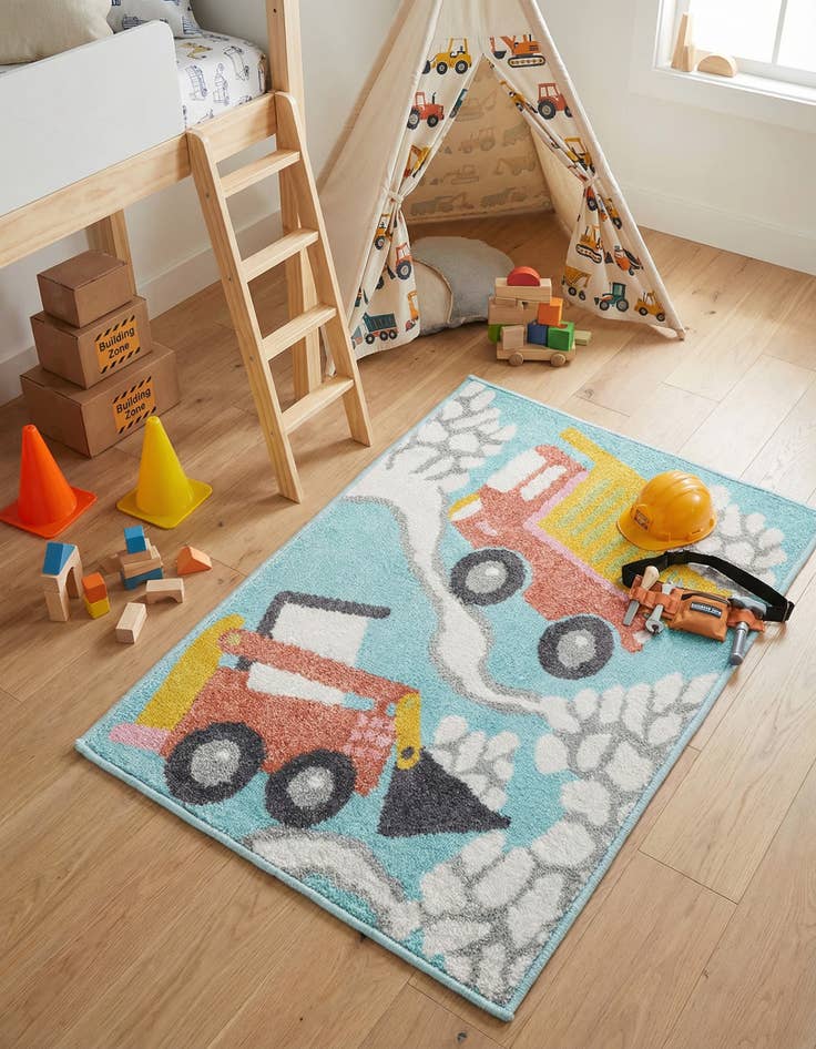 Detail image of 2' 2 x 3' Construction Whimsy Kids Rug