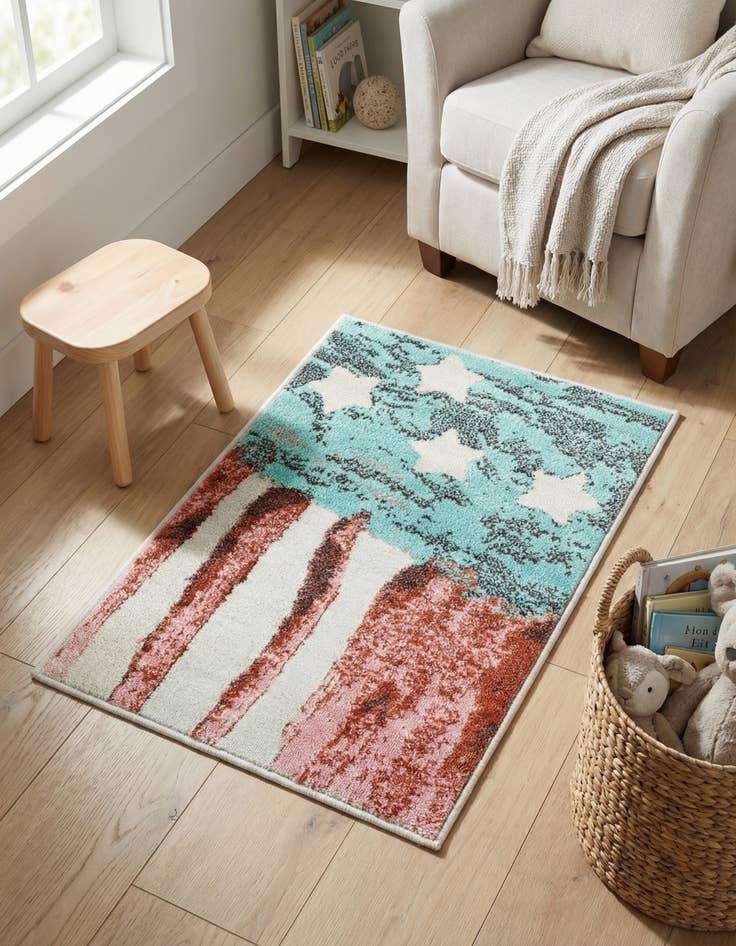 Detail image of 2' 2 x 3' 1 American Flag Whimsy Kids Rug
