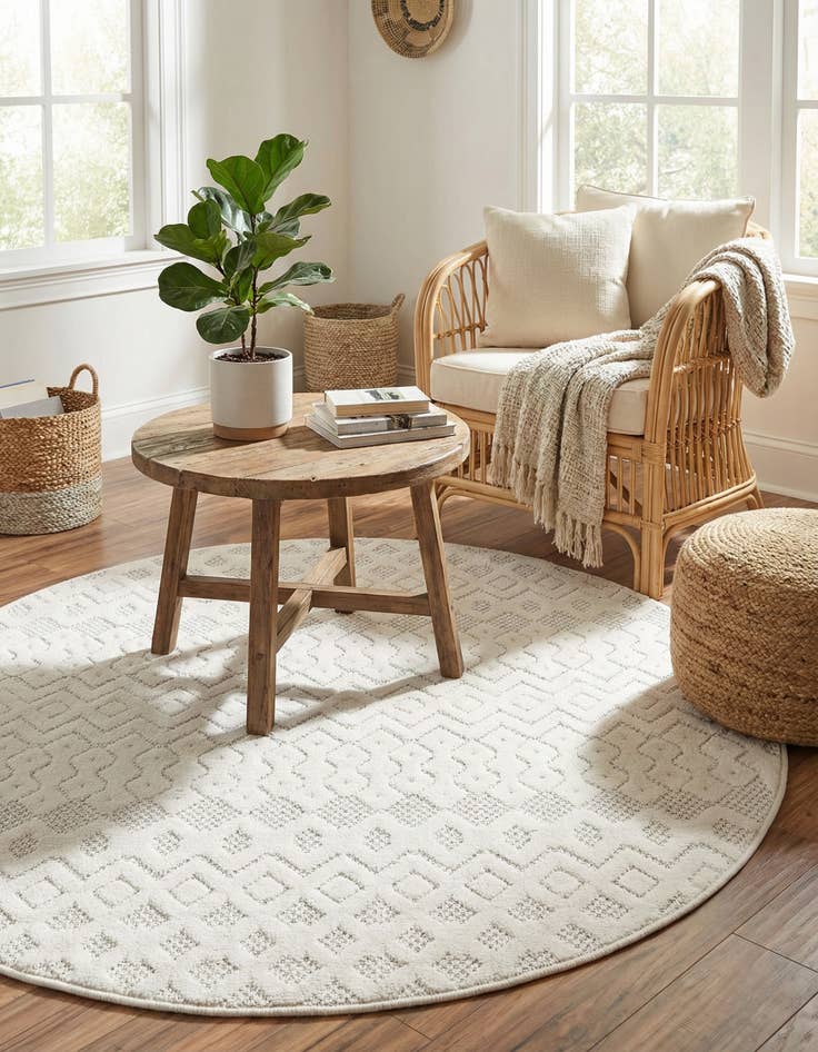 Detail image of 4' x 4'  Washable Trellis Textured Indoor / Outdoor Round Rug