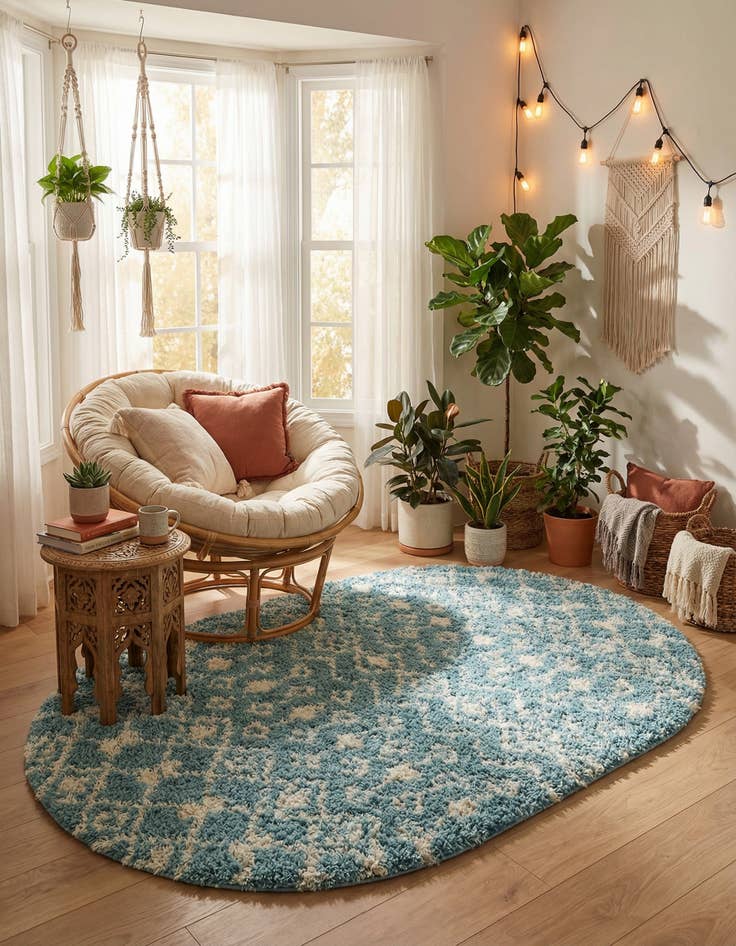 Detail image of 4' x 6' Moroccan Trellis Shag Oval Rug