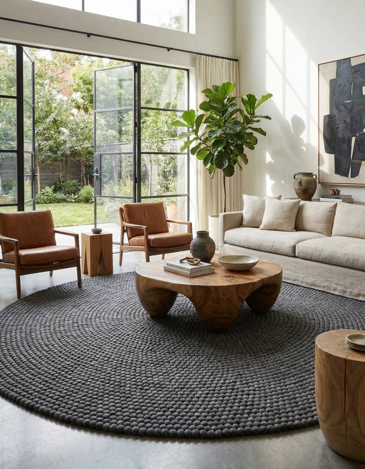 Detail image of 10' x 10' Felt Ball Wool Round Rug