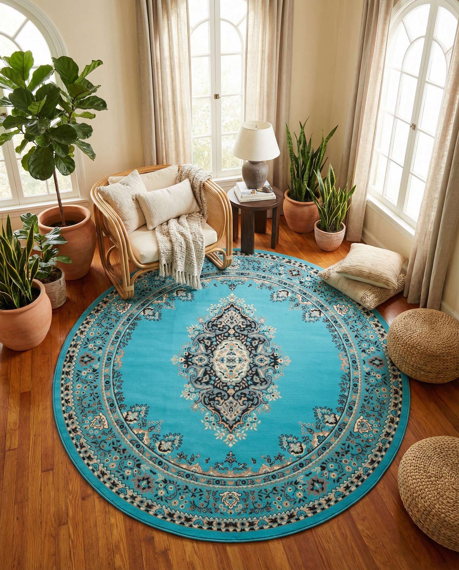 7' 10 x 7' 10 Mashad Design Round Rug