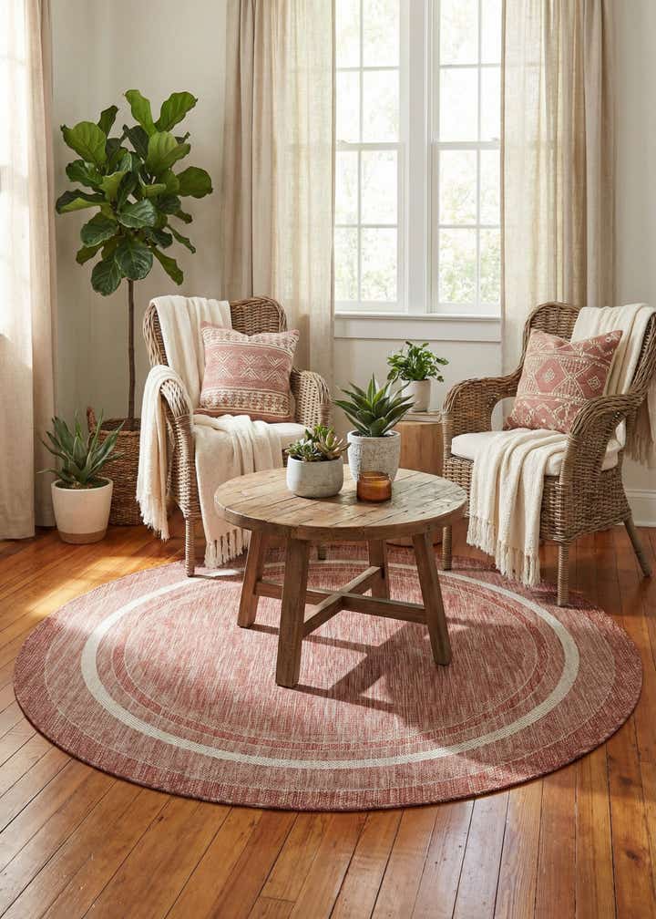 6' 1 x 6' 1 Easy-Clean Border Indoor / Outdoor Round Rug