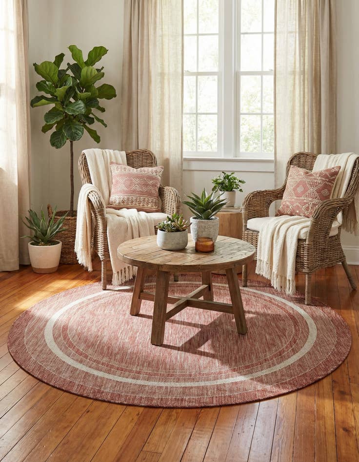 Detail image of  6' 1 x 6' 1  Washable Border Indoor / Outdoor Round Rug