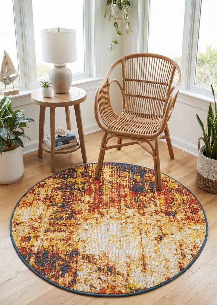 4' x 4' Easy-Clean Coastal Indoor / Outdoor Round Rug