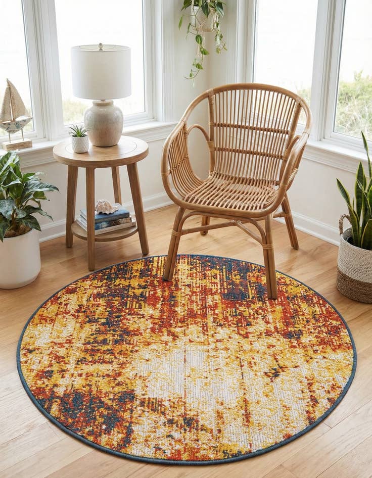 Detail image of 4' x 4'  Washable Coastal Indoor / Outdoor Round Rug