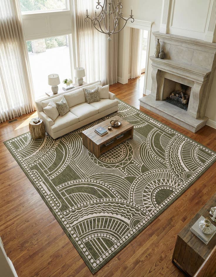 Detail image of 13' x 13' Washable Traditional Indoor / Outdoor Square Rug