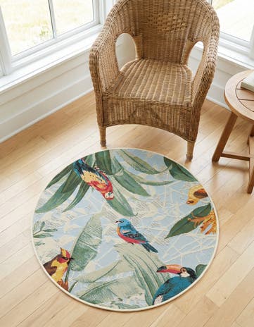 Easy-Clean Botanical Indoor / Outdoor Round Rug