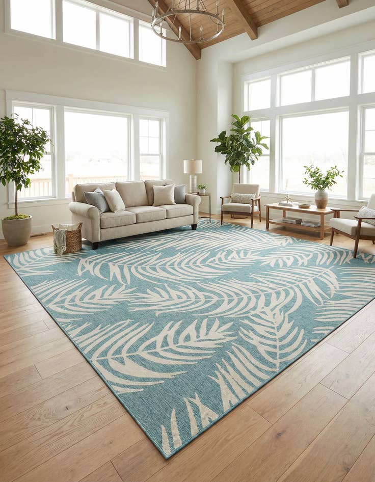 Detail image of 13' x 13'  Washable Botanical Indoor / Outdoor Square Rug