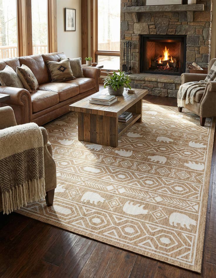 Detail image of 9' x 12' Easy-Clean Southwestern Indoor / Outdoor Rug